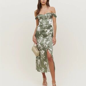 Reformation Genesis Silk Midi Dress in‎ Willow Green Size 2